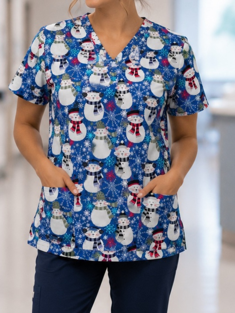 Women’s Medium UA Scrubs Snow Kitty Scrub Top